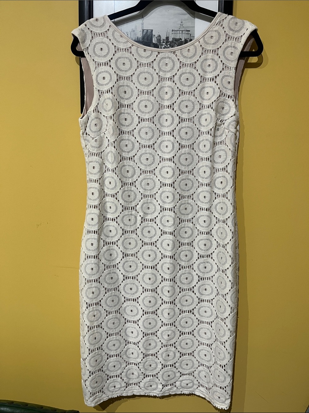 Eliza J Ivory Crochet Midi Sheath Dress Sz 10